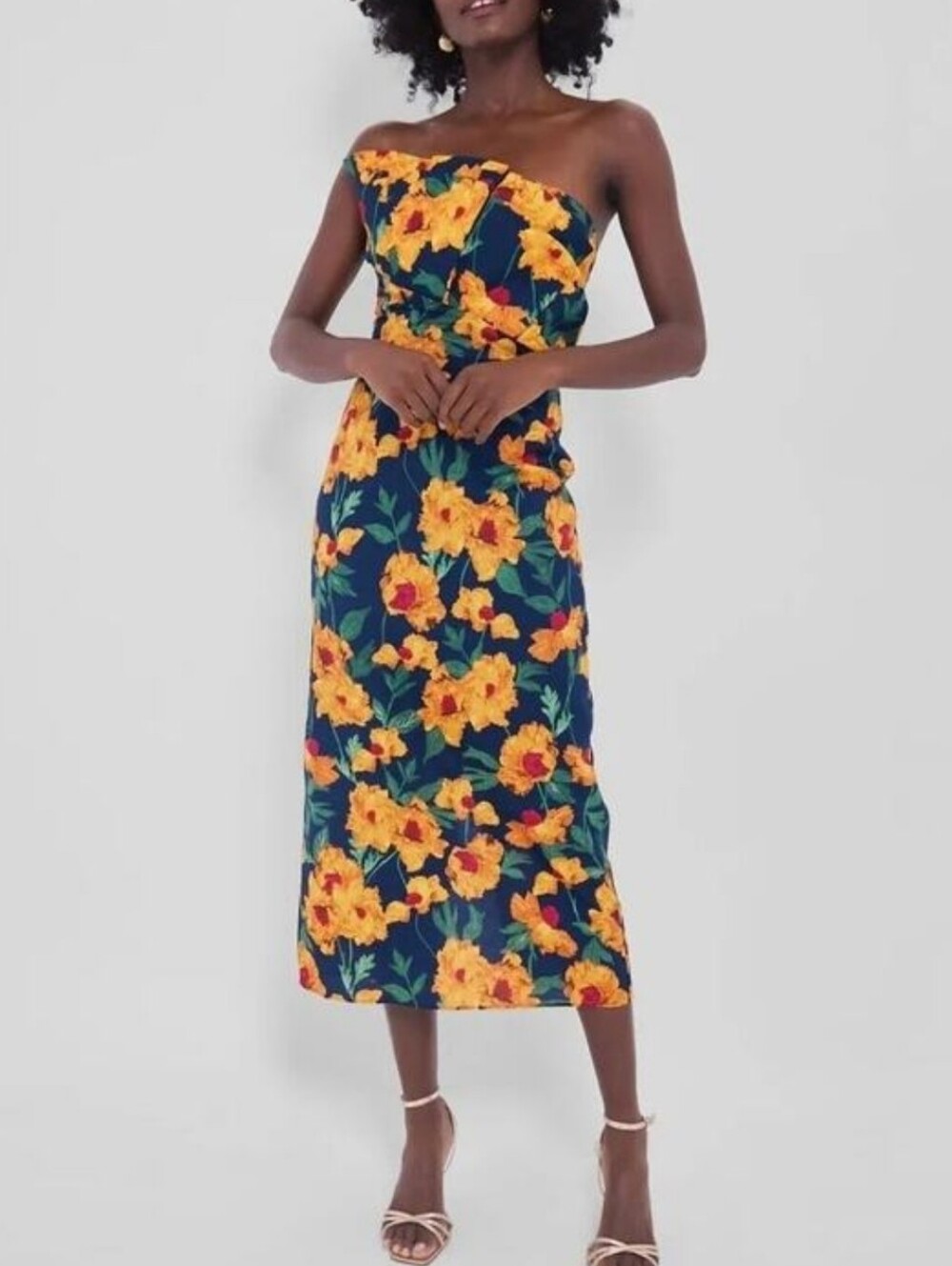 Hyacinth House by Tuckernuck One Shoulder Floral Marigold Margot Midi Dress NWT